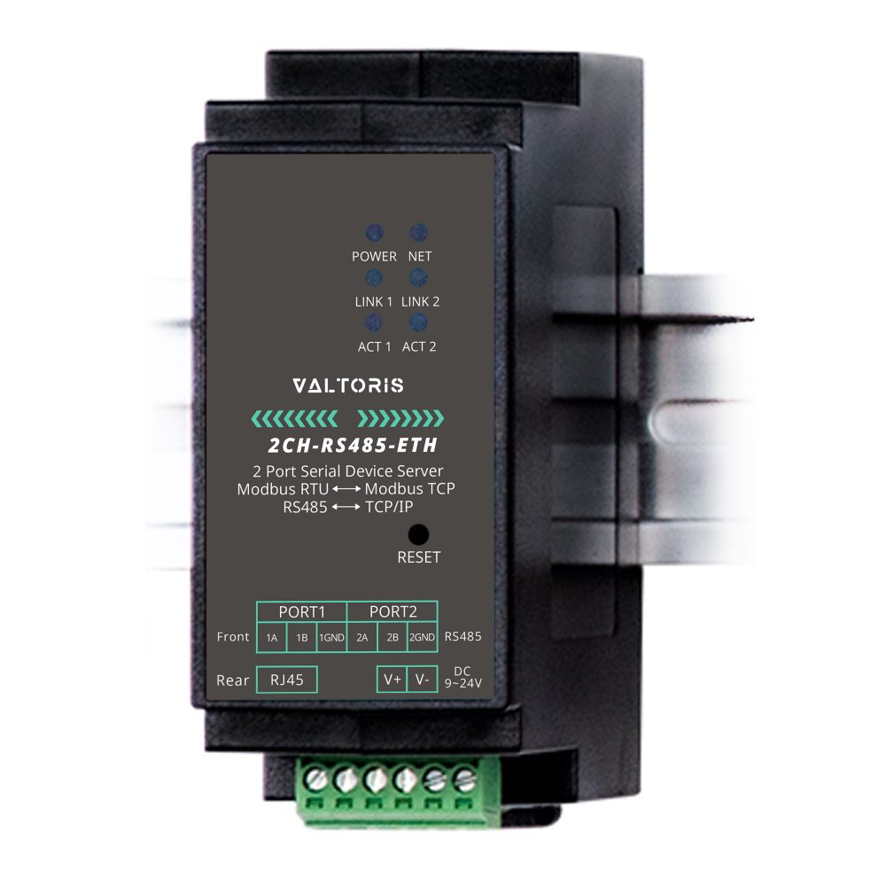 Valtoris 2-Channel RS485 to Ethernet Serial Server | Dual Ethernet Ports, Independent Communication & Rail-Mount - Image 2