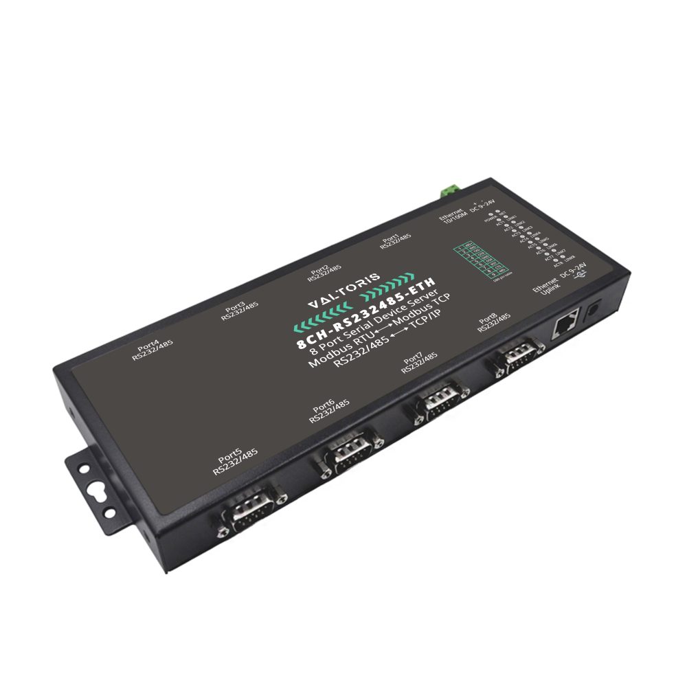 8-Ch RS232/RS485 to RJ45 Ethernet Serial Server – Industrial IoT Converter with Dual Ethernet Ports for RS232/RS485 Devices