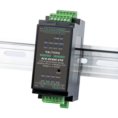 DIN-Schienen-8-Port-RS485-zu-Ethernet-Konverter | Industrieller Seriell-Geräteserver, TCP/IP-zu-Seriell-Konverter, Modbus- und MQTT-IoT-Gateway