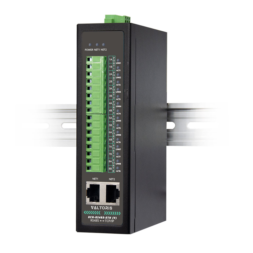 Industrial 8-Port RS485 to Ethernet Serial Server - DIN Rail Device Server