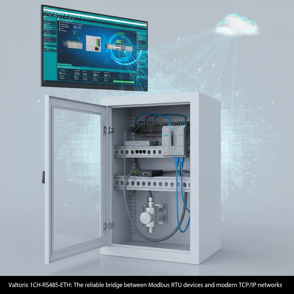the Valtoris 1CH RS485 ETH device similar to subject 1 mounted on a D