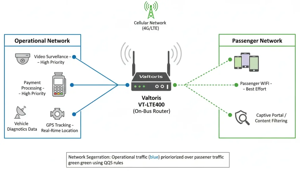 A network topology diagram specifically designed for a bus environment In the center is a large ico