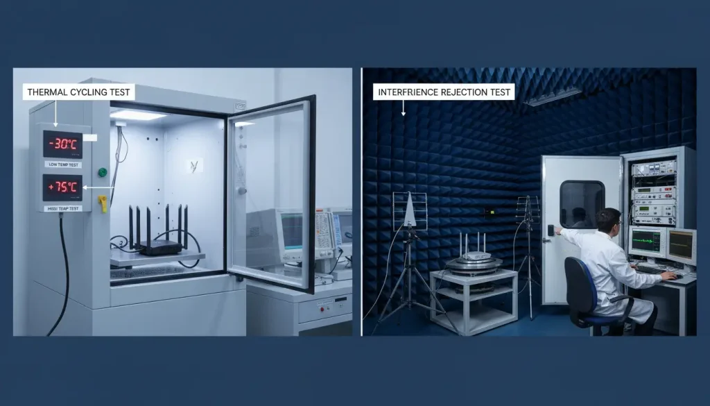 A split laboratory testing scene