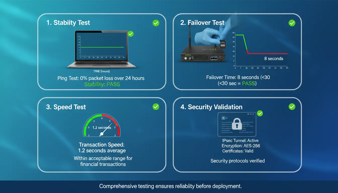 A validation checklist graphic with visual indicators Item 1 Stability Test A laptop screen show