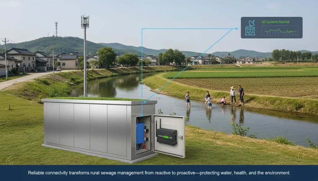 A clean modern sewage treatment station in a rural village
