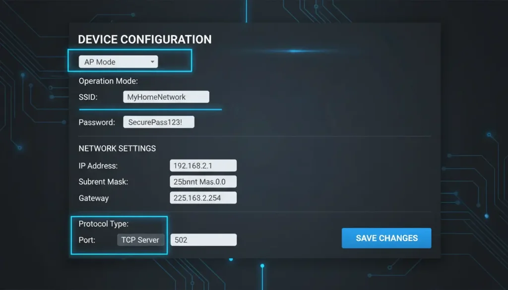 A screenshot or stylized graphic of a device configuration page