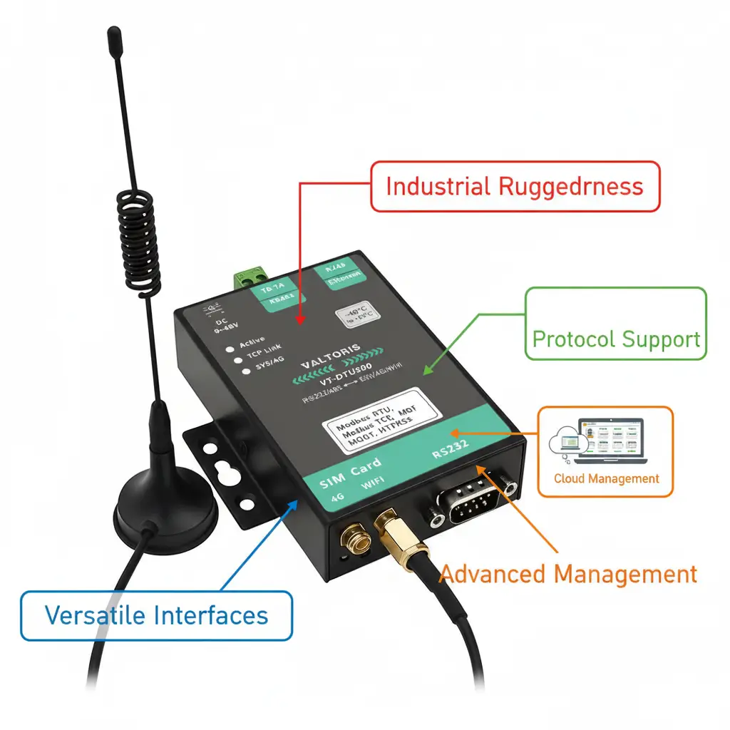 a Valtoris integrated cellular modem router VT DTU500 using the dev