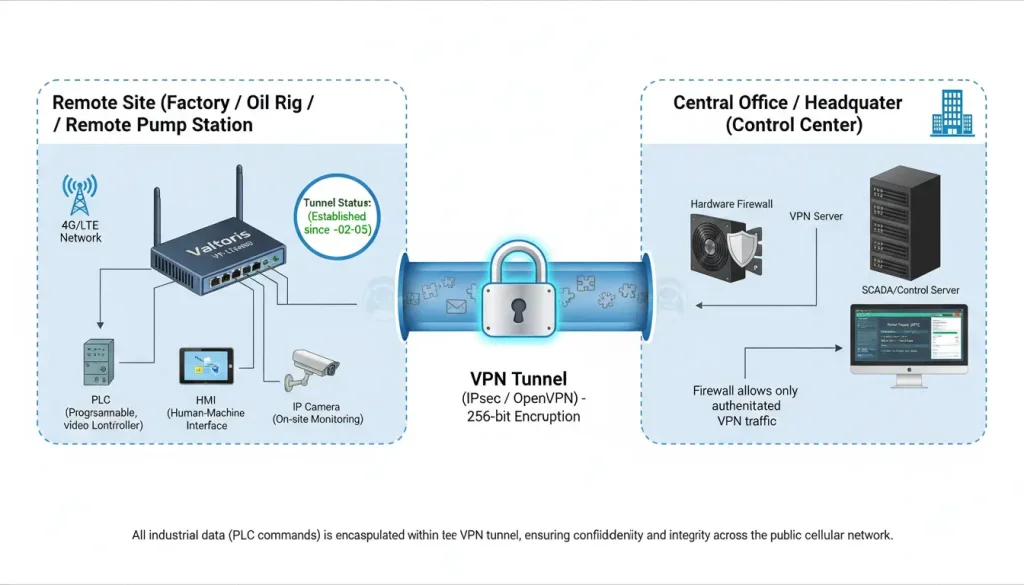 a secure industrial VPN connection The diagram