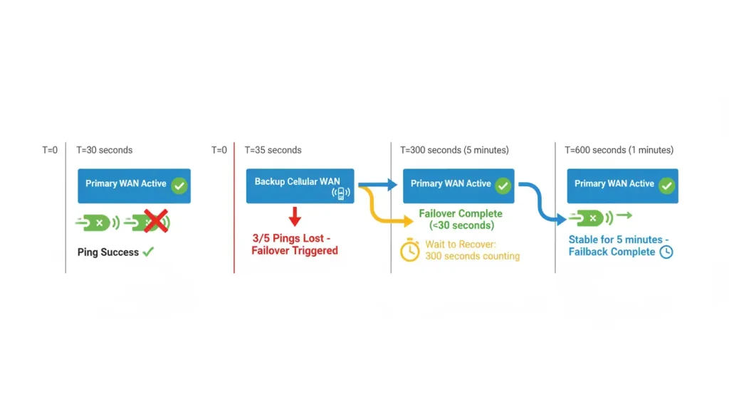 failover and failback At T 0 Primary WAN Active with a green c