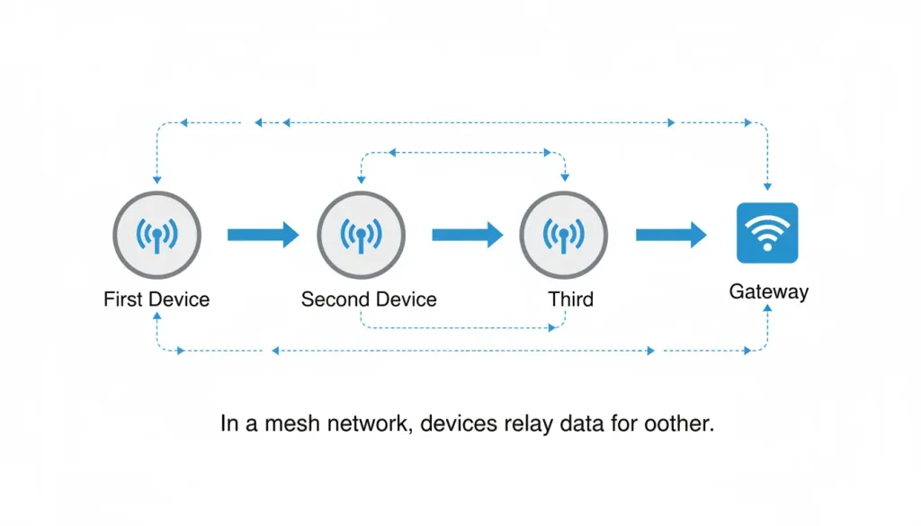 A simple diagram showing three ZigBee devices