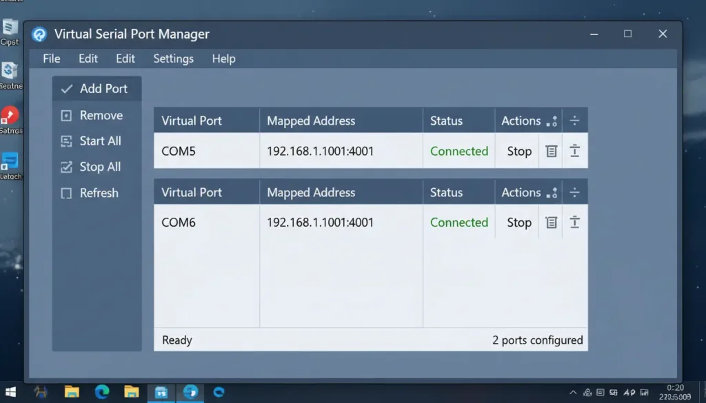 Screenshot of a virtual COM port configuration