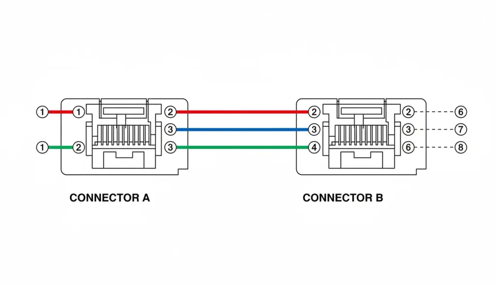 Two RJ45 connectors with pin 1