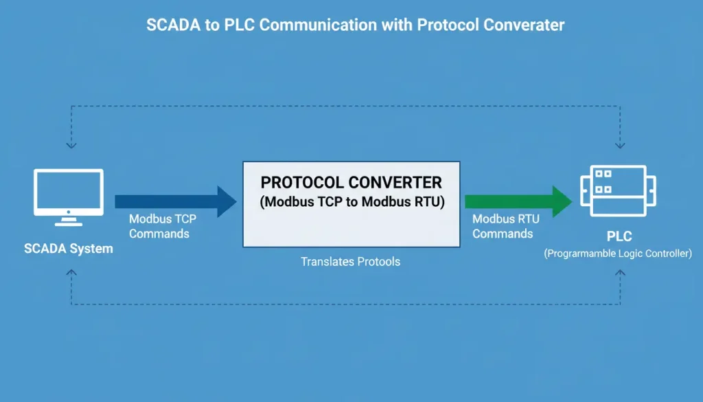 a SCADA Supervisory Control and Data Acquisition system sending Modbus TCP command