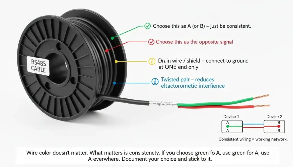RS485 cable spool with the cable end stripped