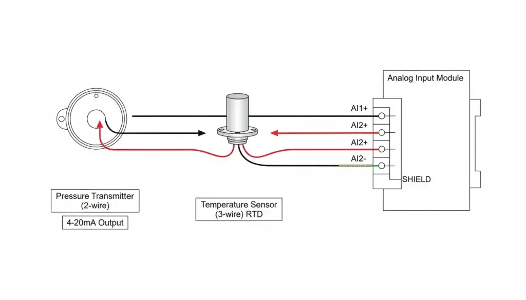 a pressure transmitter with two wires connected to termi