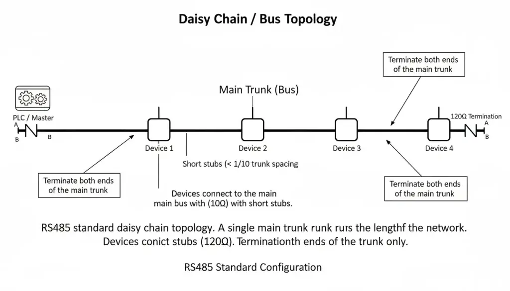 a standard RS485 daisy chain bus topology