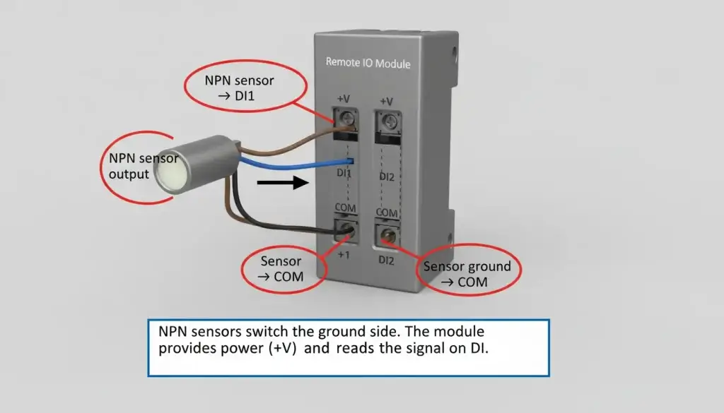 an industrial IO module s terminal block with a gray or metal module labeled Remo