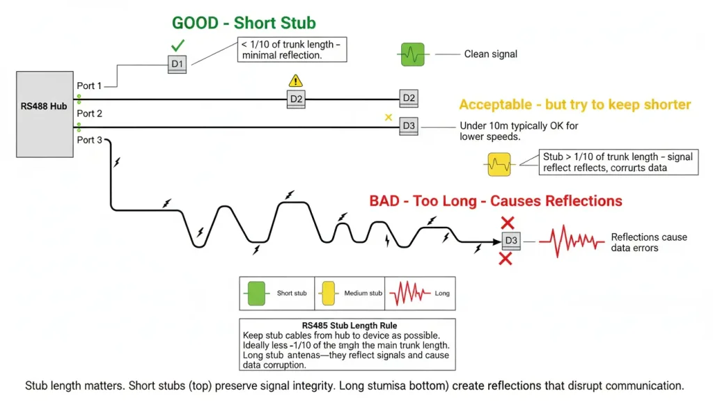 and incorrect stub lengths on an RS485 hub network O