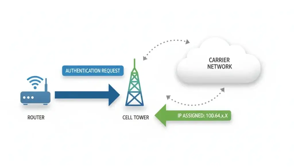 router sending authentication request to tower