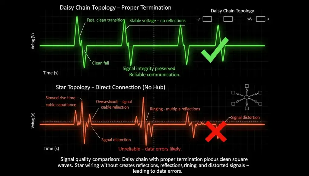 two oscilloscope style waveform displays stacked vertically