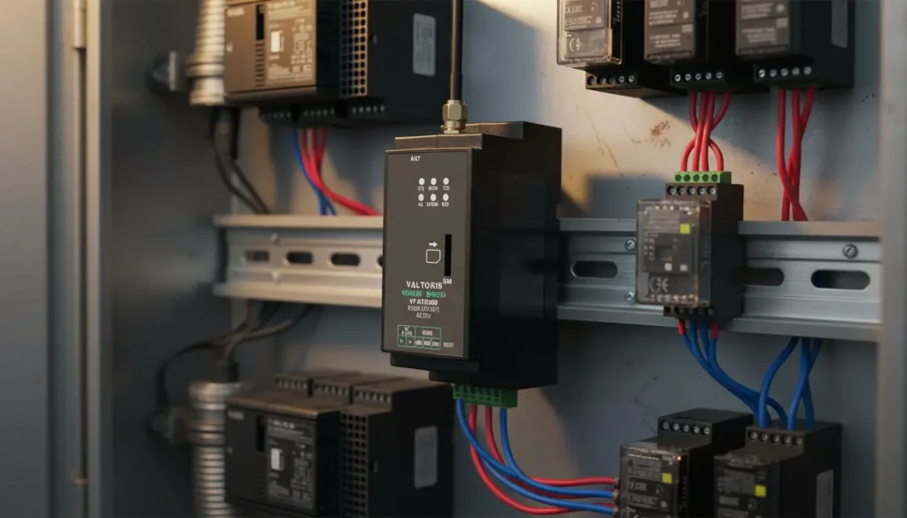 DIN rail mounted industrial cellular gateway in a control cabinet H2