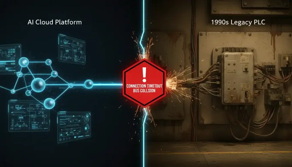Edge AI vs Legacy PLC Modbus Bottleneck Diagram