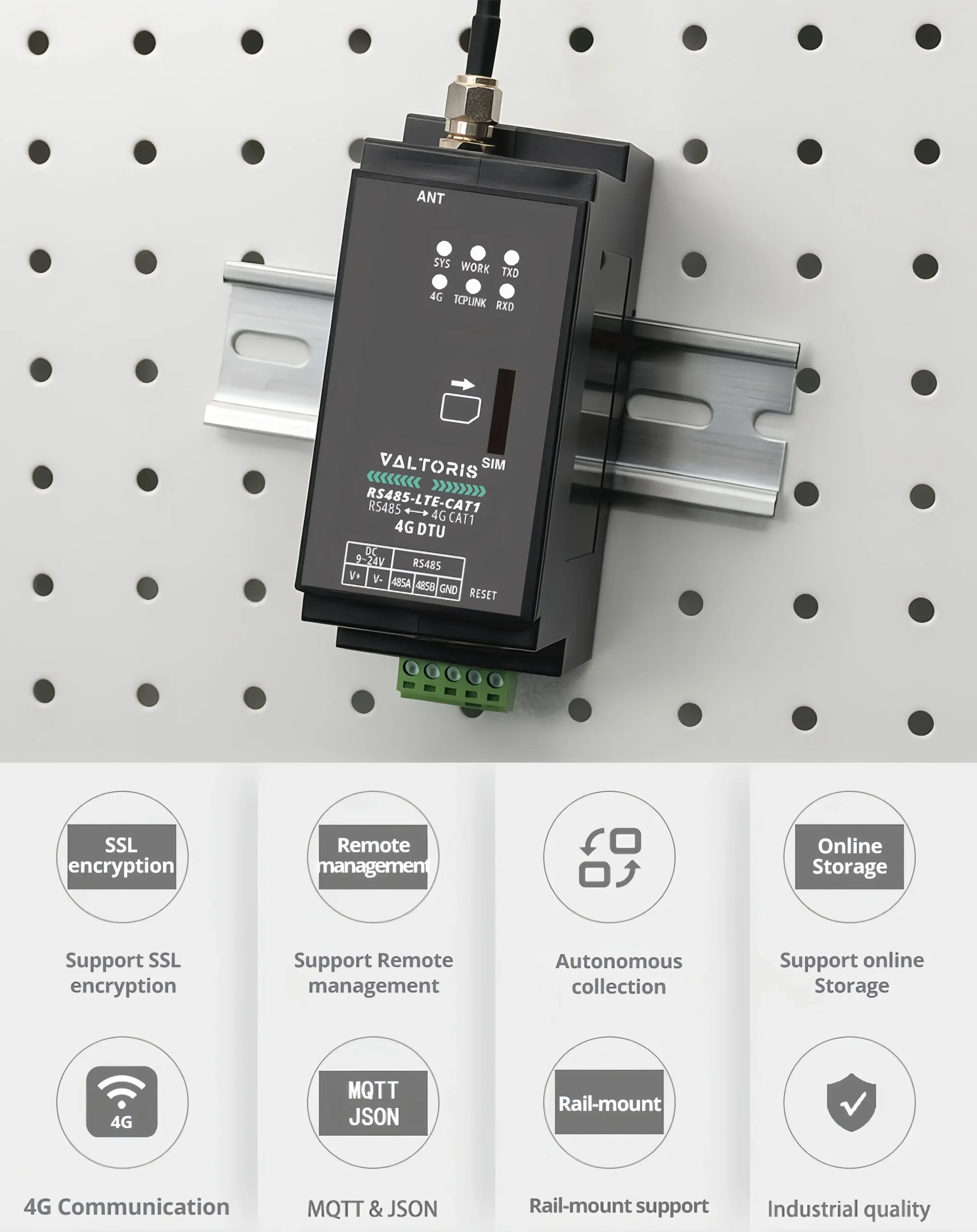 Valtoris VT-DTU300 Industrial DIN-Rail 4G Cellular Modem DTU Overview
