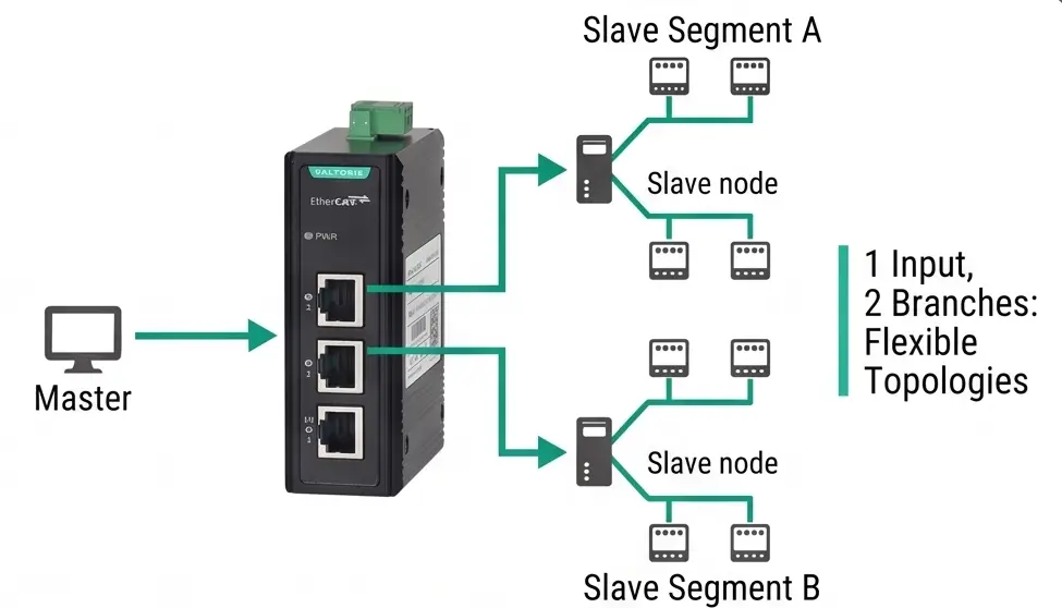 EtherCAT Tree and Star Topology with 1-in-2-out Junction