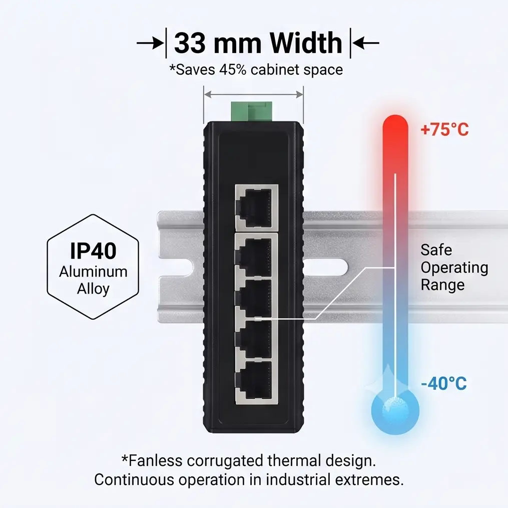 Ultra-Slim 33mm DIN-Rail Mounted Industrial Switch