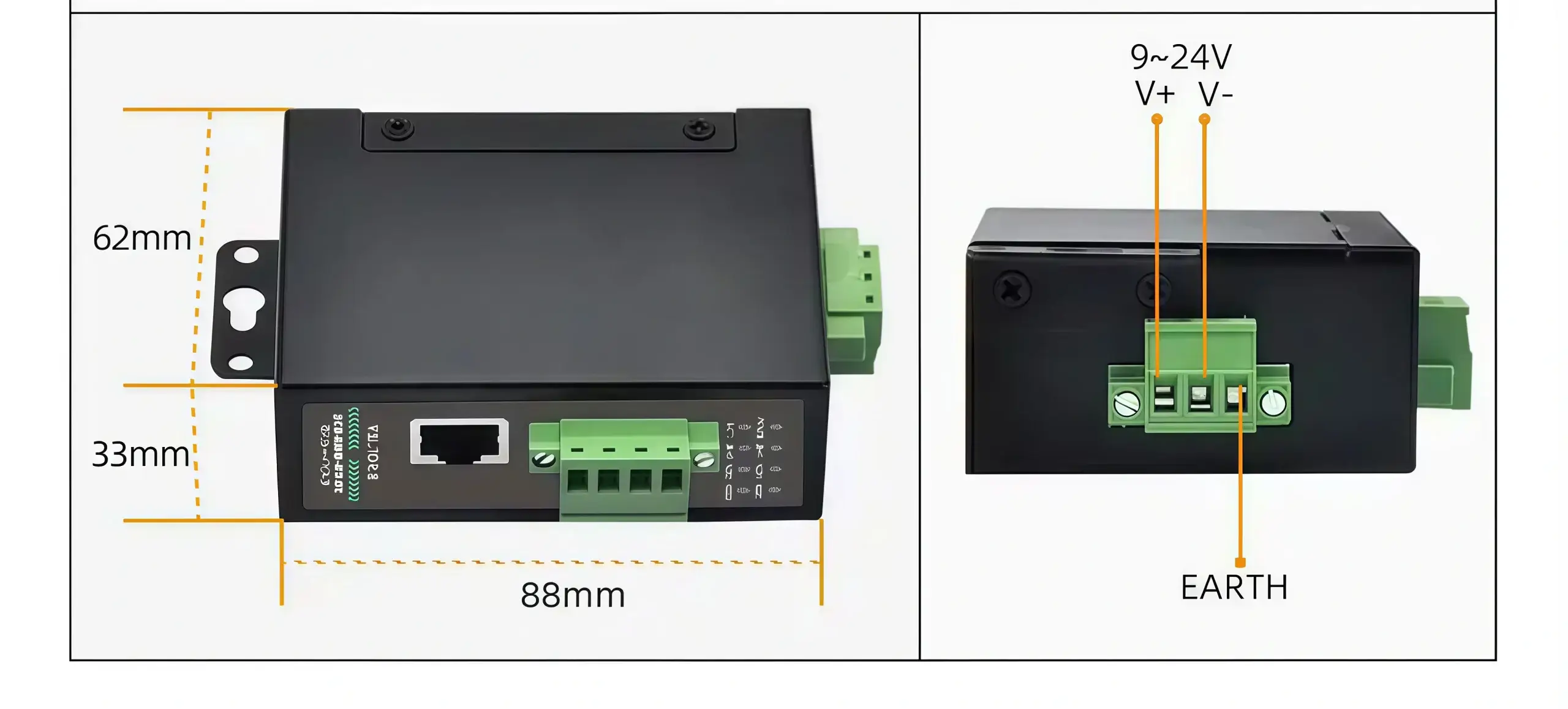 Hardware interface diagram and physical CAD dimensions