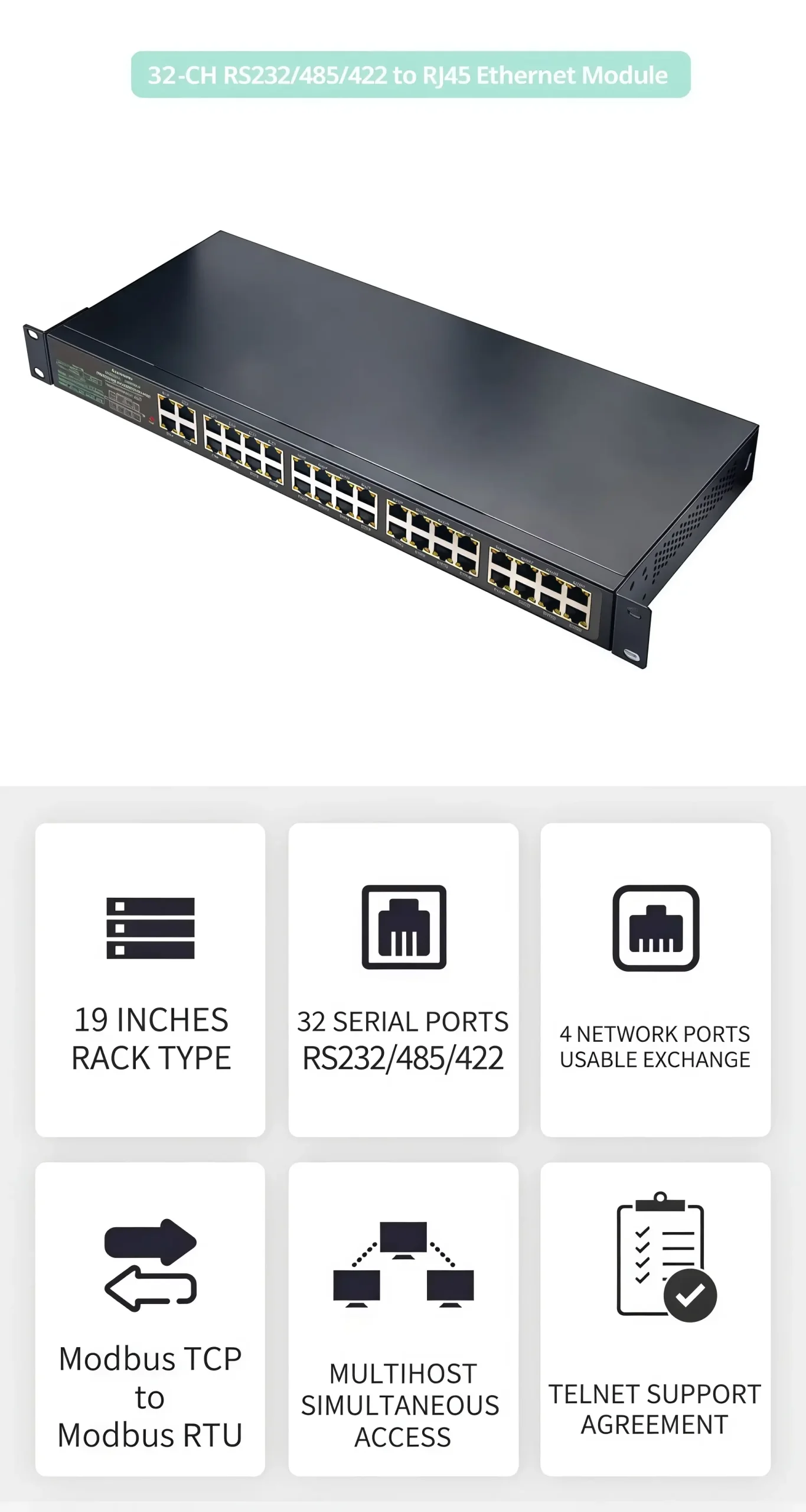 32-Port Serial Device Server main features overview