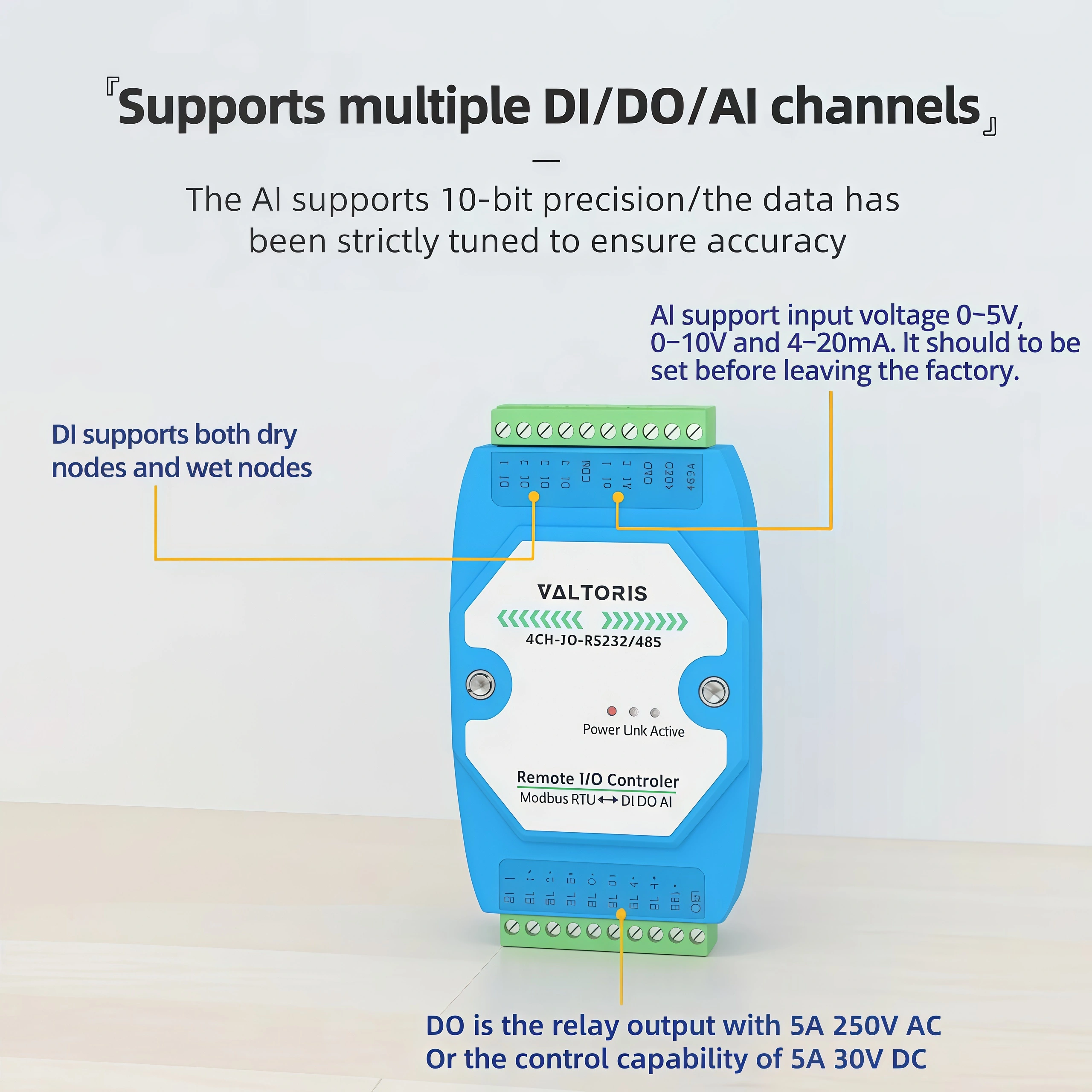 Supports multiple DI/DO/AI channels