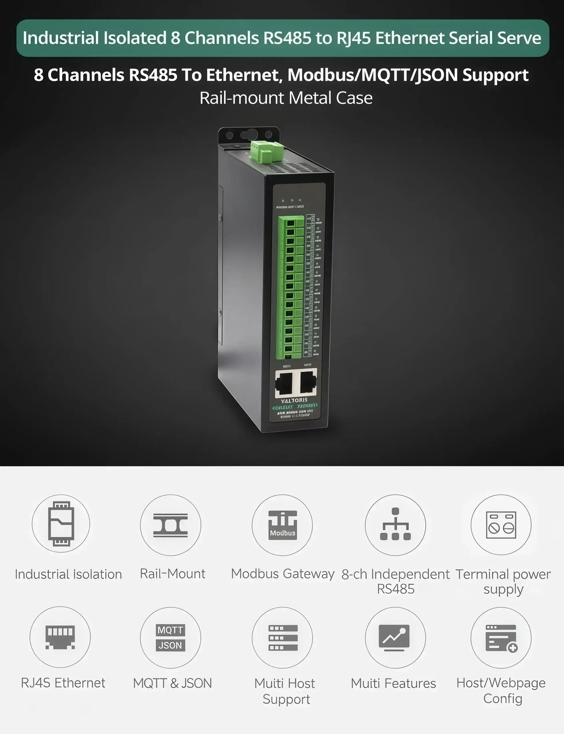 8-Port RS485 to Ethernet Gateway Overview