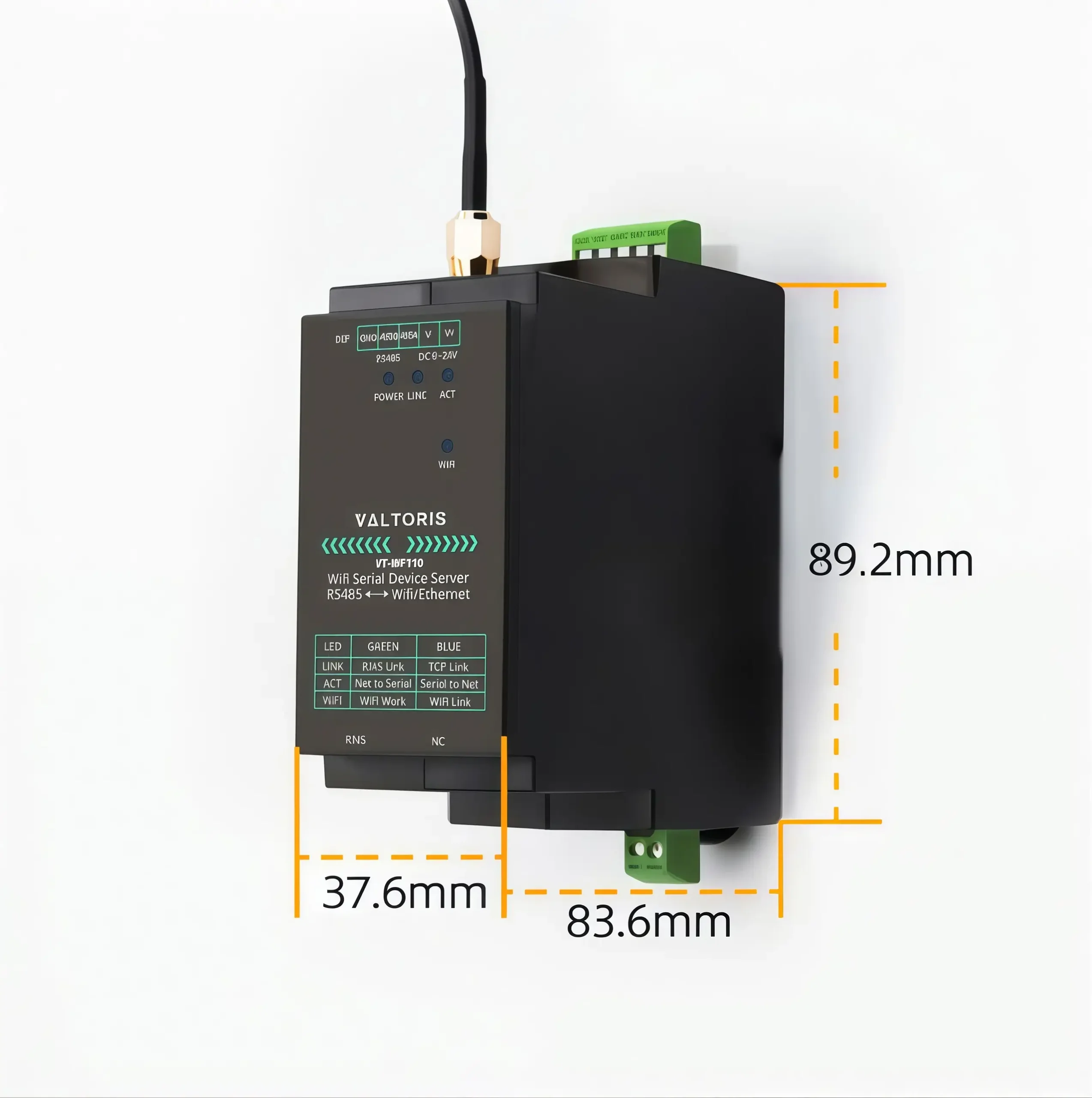 Physical CAD outline dimensions for DIN-rail mounting