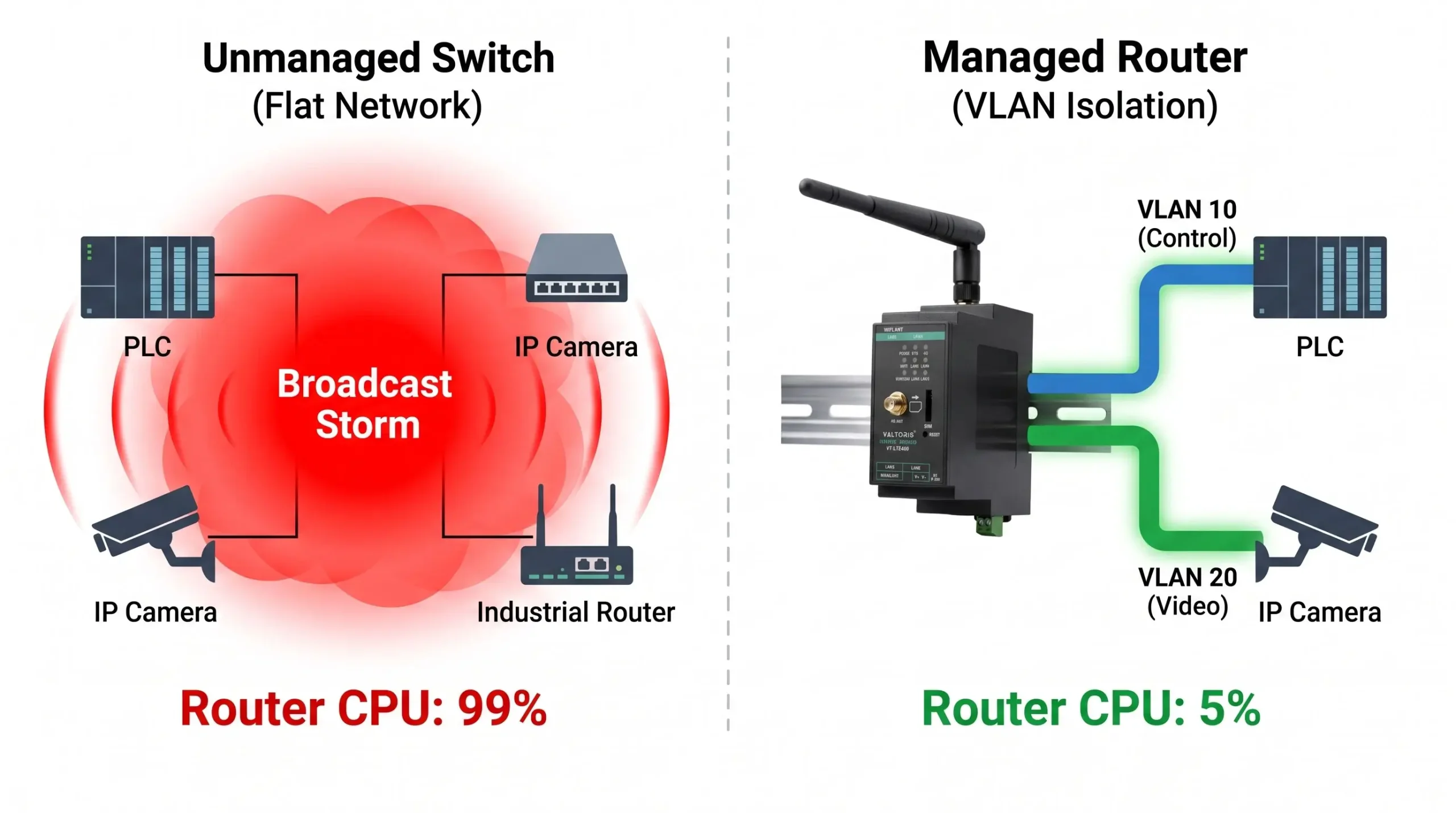 Port-Based VLAN Isolation How to isolate PLC traffic on a cellular router to fix industrial network broadcast storms