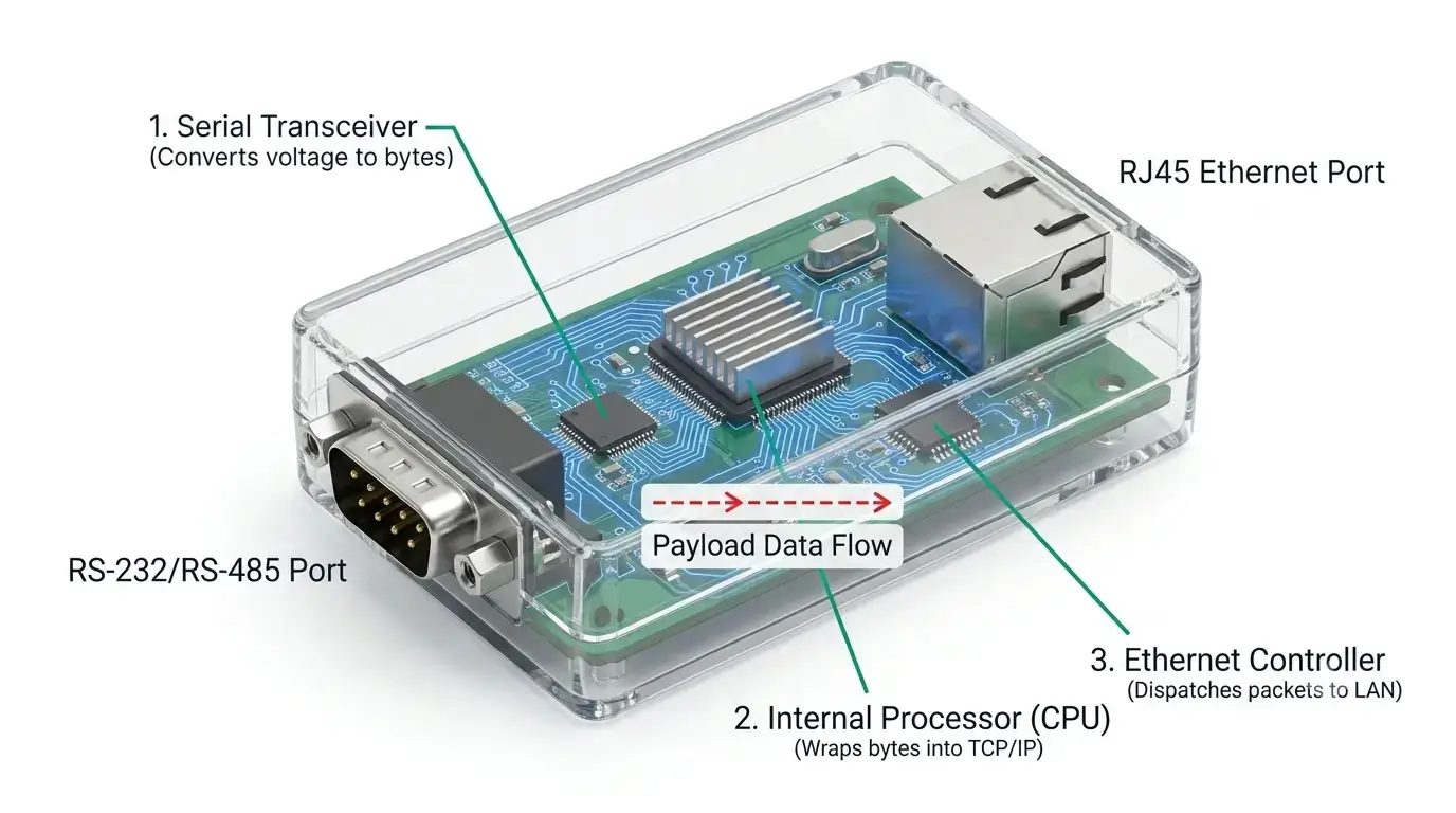 Internal diagram of a serial device server