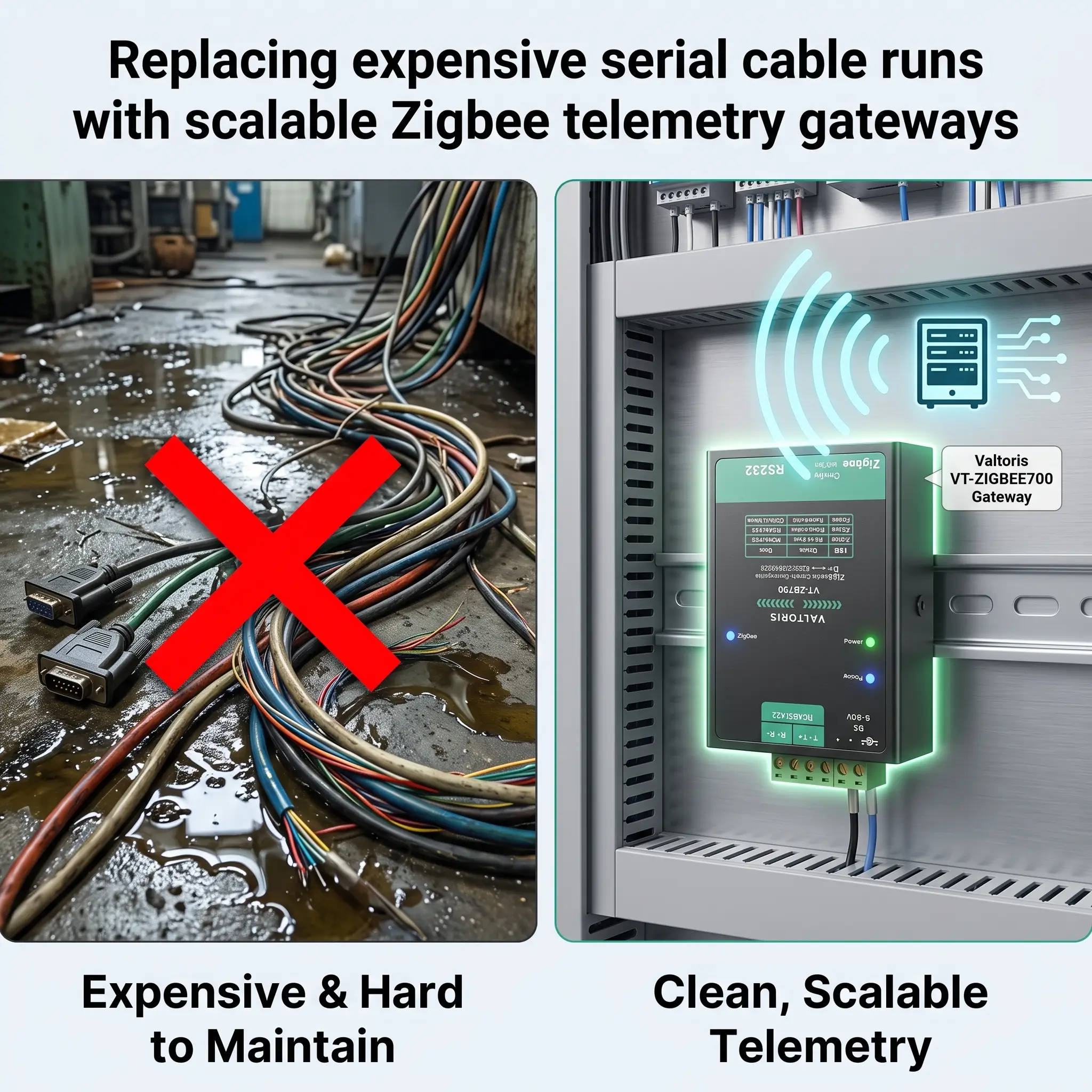 Replacing expensive serial cable runs with scalable Zigbee telemetry gateways